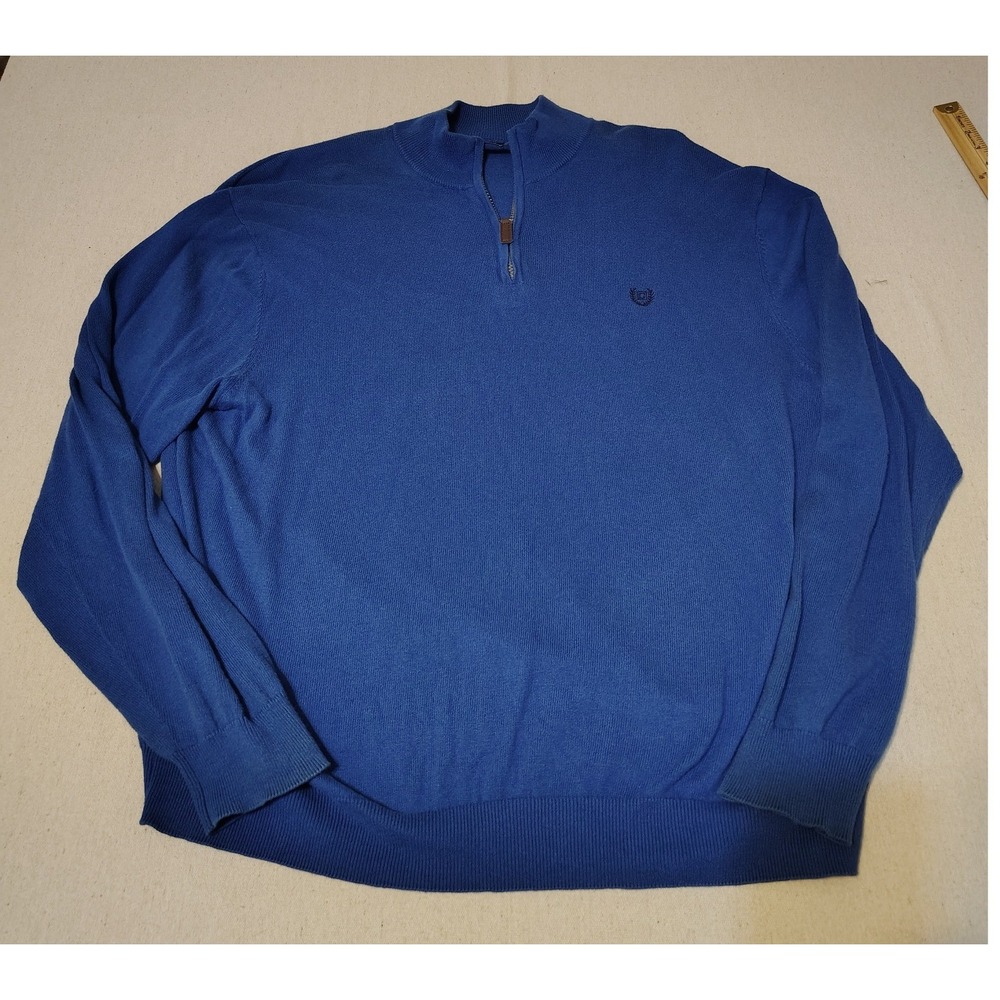 Chaps Mens XXL Blue Cotton Cashmere Blend Quarter Zip Pullover Sweater Mock Neck